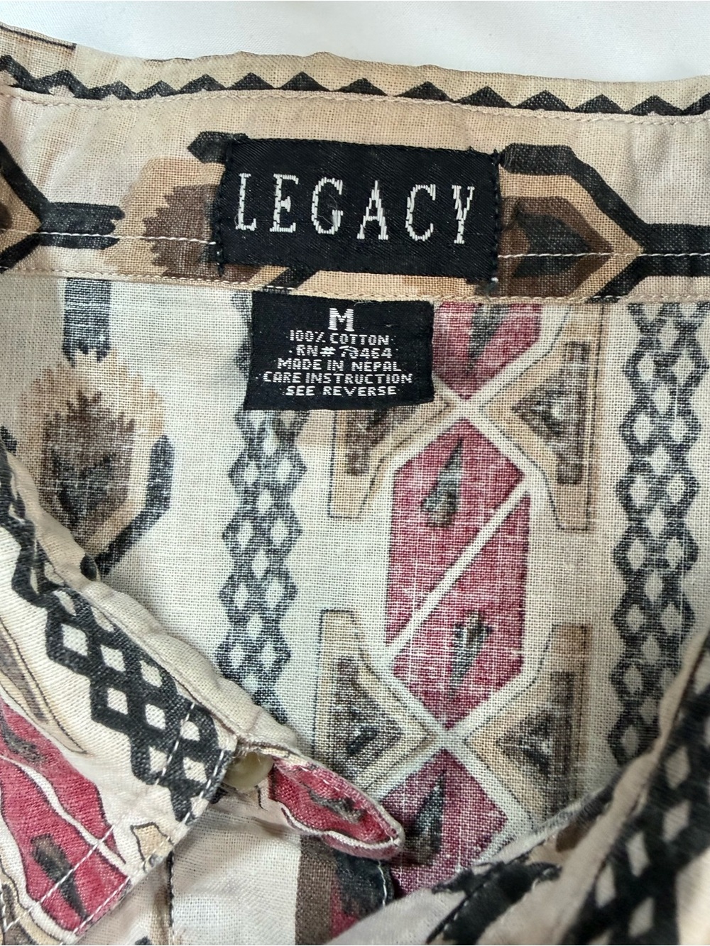 LEGACY Men's Cream, burgundy black Western Stripe Button-Down Shirt size M - Picture 9 of 12
